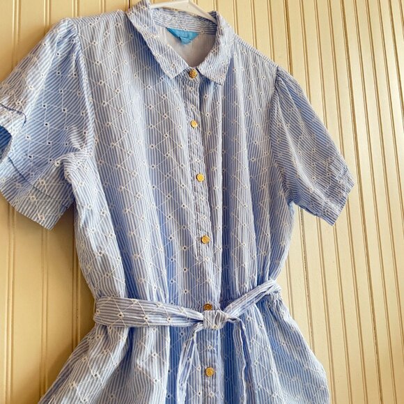 NWT Draper James RSVP puff sleeve blue eyelet shirt dress sz Large - Picture 3 of 11